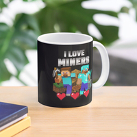 ماگ طرح   i love miners minecraft  clothing for children and adults  t-shirts  stickers ماینکرافت