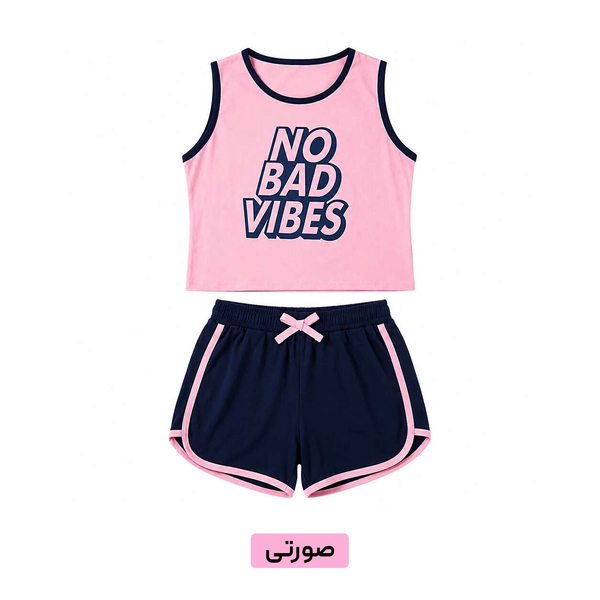 کراپ شورتک مدل NO BAD VIBES فری سایز 1