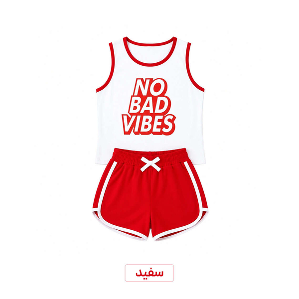 کراپ شورتک مدل NO BAD VIBES فری سایز 4