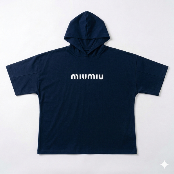 تیشرت باکسی کلاه دار مدل miu miu فری سایز 2