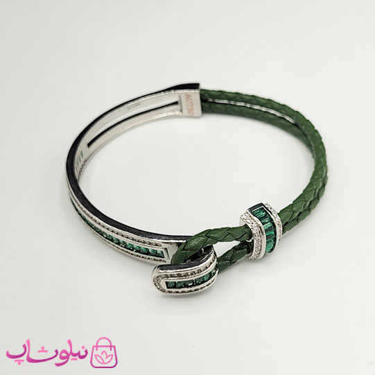 خرید  دستبند زنانه بولگاری مدل چرم استیل سبز نقره ای کیفیت مستر 