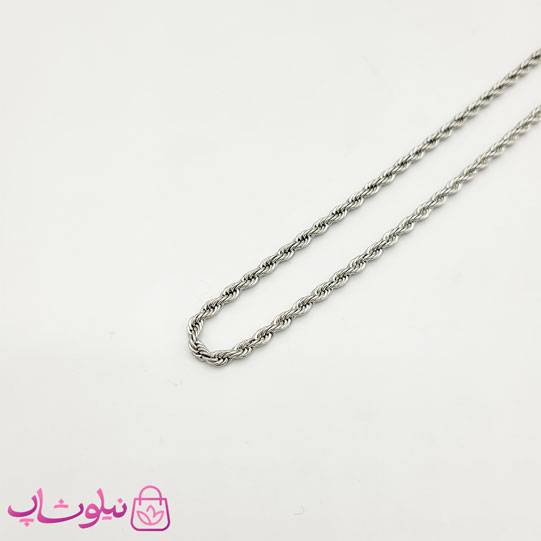 خرید  زنجیر طنابی زنانه سیلور استیل نازک 45 سانت 
