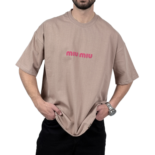 تیشرت آستین کوتاه مردانه کرم دونخ مدل MIU MIU