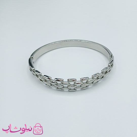 خرید بنگل زنانه طرحدار استیل رنگ نقره ای قطر 57 میل
