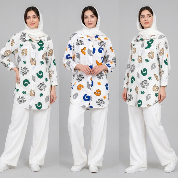 مانتو زنانه لینن طرح دار پازل کد 205