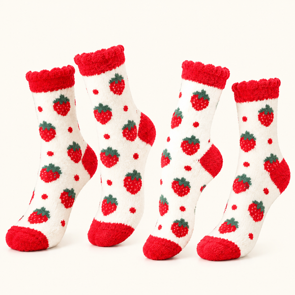 خرید جوراب حولهای ساقدار فانتزی زنانه طرح توتفرنگی مدل Strawberry Soft
