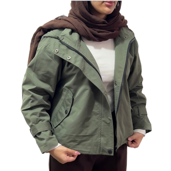 خرید کاپشن سبز آستر دار مدل یقه اسکی شو 