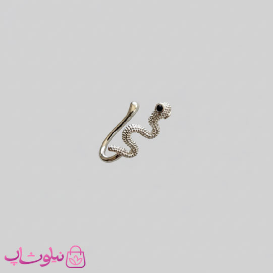 خرید  پیرسینگ فیک بینی یا گوش طرح مار نگیندار نقره ای 