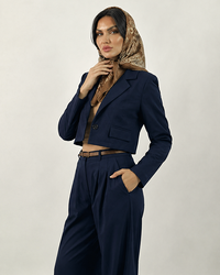 ست کراپ کت و شلوار بگ دو پیلی زنانه سورمه ای ریچ کت مزون (جنس کرپ باربی)  (8737)