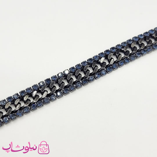 خرید  دستبند زنانه ترکیب کارتیه و تنیسی مشکی سرمه ای 