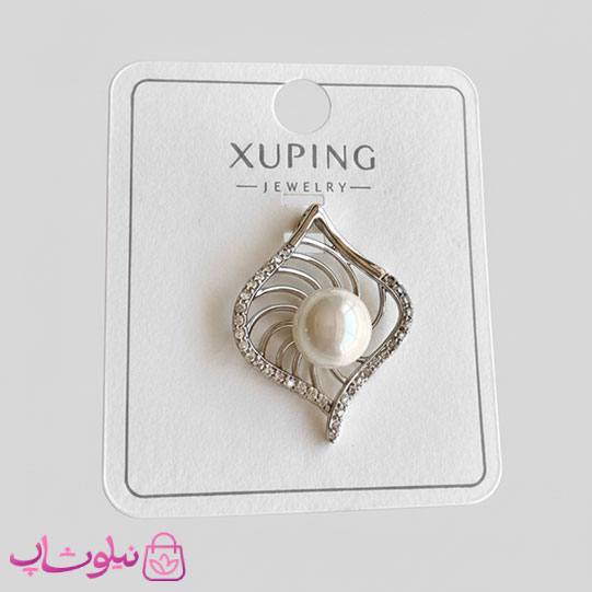 خرید  پلاک زنانه ژوپینگ نقره ای رنگ طرح مروارید سفید 