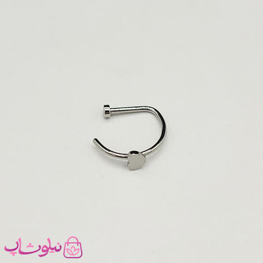 خرید  پیرسینگ بینی استیل نقره ای D shape مدل قلب 
