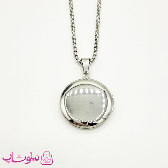 گردنبند لاکت عکس مردانه استیل نقره ای دایره شکل کد 230