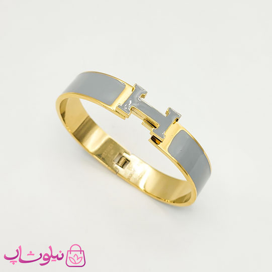 خرید  دستبند زنانه هرمس رنگ طوسی طلایی 