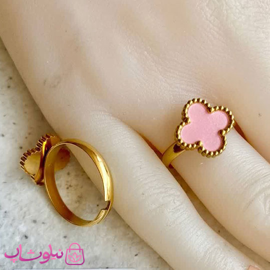 خرید  انگشتر زنانه طرح ونکلیف صورتی فری سایز 