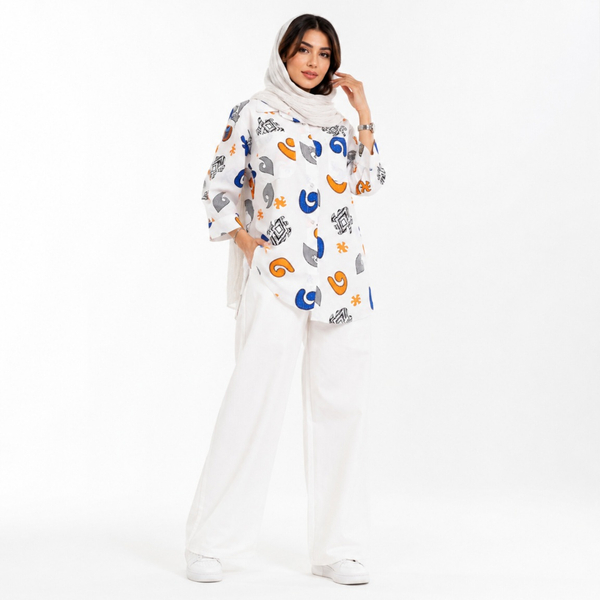 مانتو زنانه لینن طرح دار پازل کد 205