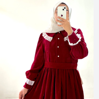 خرید پیراهن مخمل کبریتی قرمز سایز 40 قد 138 مناسب مهمانی و عید با خرج کار تور و مروارید دکمهخور 