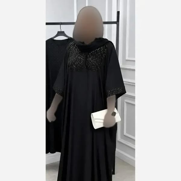 عبایی مجلسی مدل زمرد جنس بوگاتی رنگ مشکی سایز فری