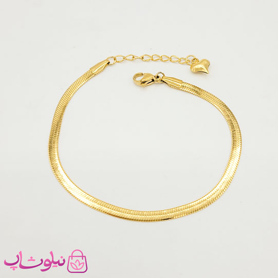 خرید  دستبند دخترانه استیل مدل زنجیر ماری طلایی 4 میل 
