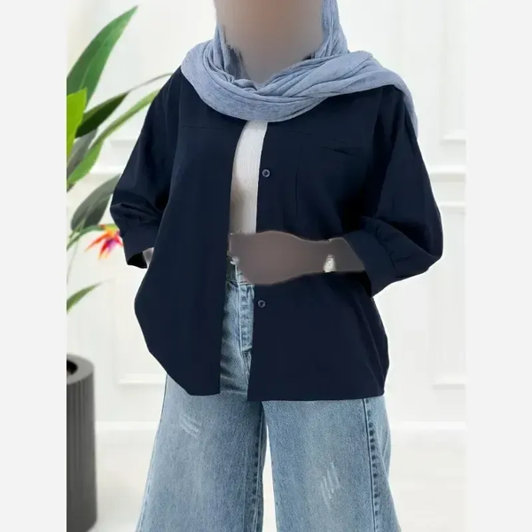 شومیز مانتویی مشکی پاییزان جنس داکرون درجه یک فری سایز