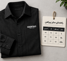 پیراهن باکسی آستین بلند مردانه پارچه بوکله مشکی با چاپ مینیمال / اورجینال دیلم کد 9385