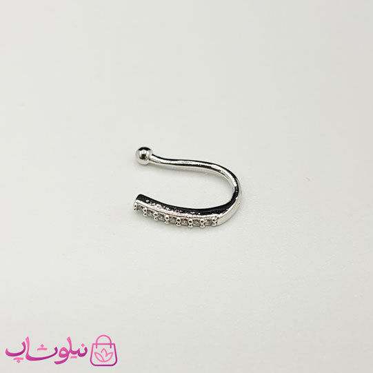 خرید  پیرسینگ فیک بینی مدل نگیندار نقره ای رنگ 