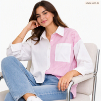 شومیز زنانه نخ کتان راه راه  وارداتی کد 379