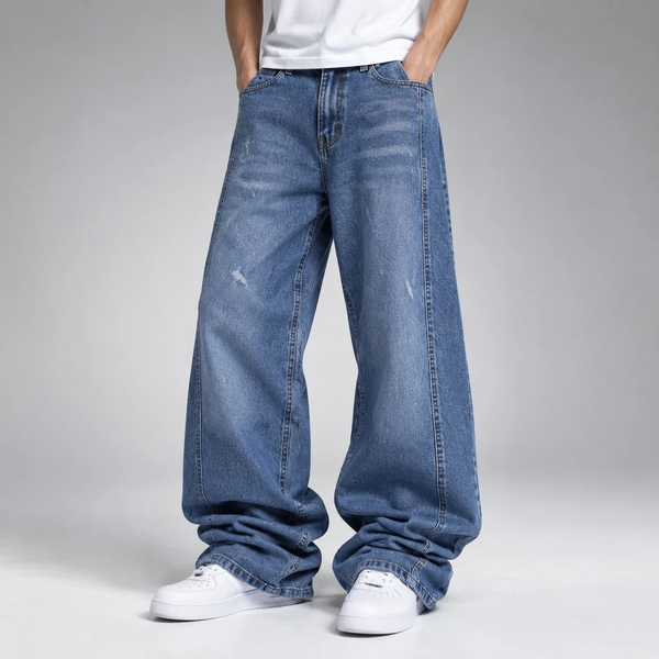 خرید شلوار شافل (آبی وسط سنگشور Medium Blue Wash) ریزشی جین 