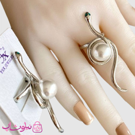 خرید انگشتر دخترانه YSX مدل مار نقره ای و مروارید