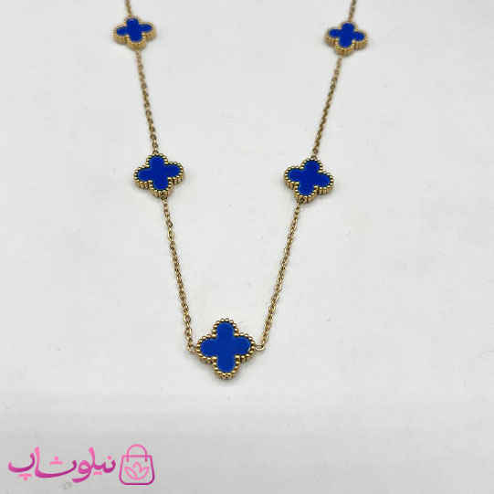 خرید  گردنبند زنانه ونکلیف آبی 5 گل استیل 