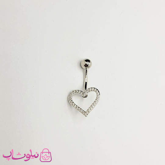 خرید  پیرسینگ ناف استیل مدل قلب توخالی نگیندار 