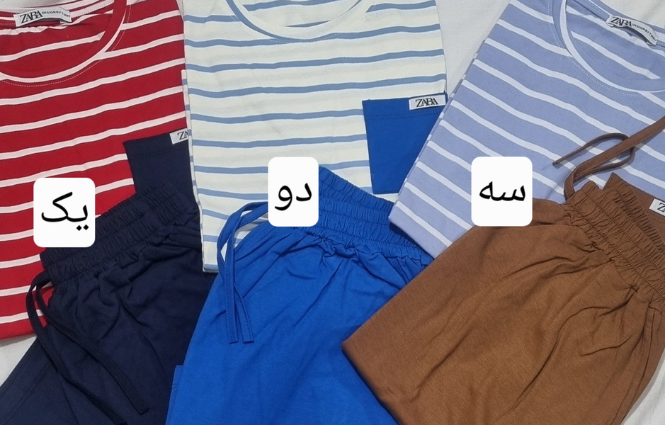 خرید ست تیشرت و شورتک زنانه  راه راه رینگی اعلا پنبه لاکرا با کیفیت 