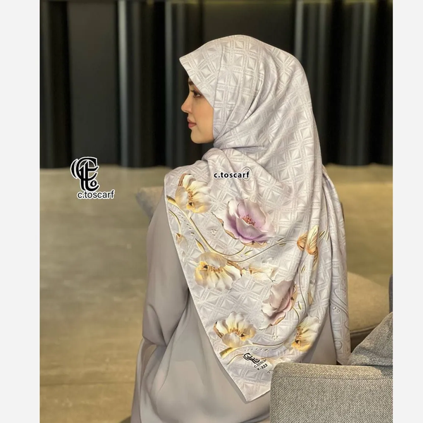 روسری نخ کاستوم سیتو طرح مروارید یاسی دورچرخدوز قواره بزرگ 140 سانتیمتر