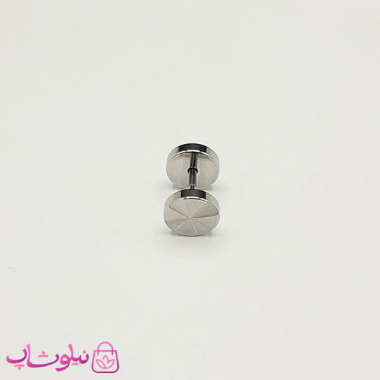 خرید  پیرسینگ گوش مردانه مدل دمبل استیل نقره ای رنگ 
