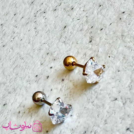 پیرسینگ گوش مدل قلب نگین سفید کد 80