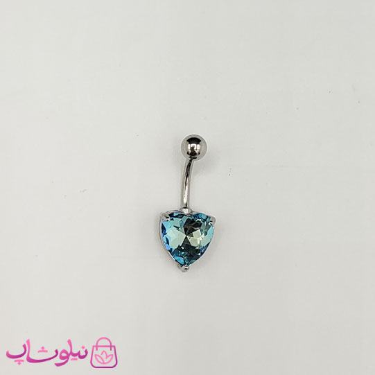 خرید  پیرسینگ ناف استیل نقره ای رنگ مدل قلب آبی هفت رنگ 