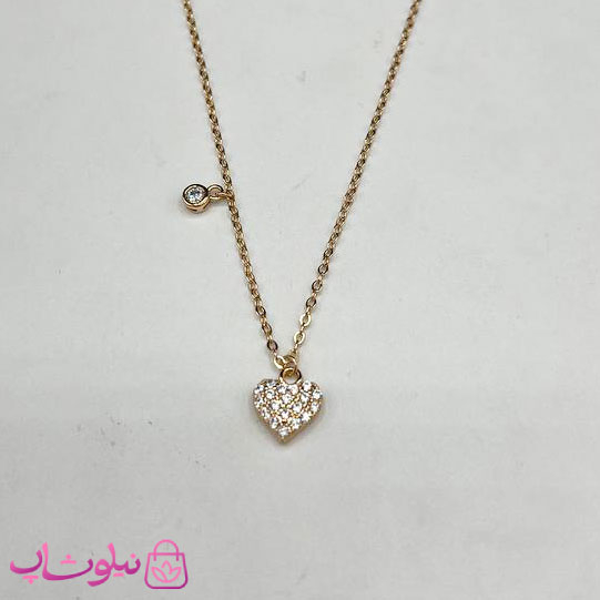 خرید  گردنبند زنانه ژوپینگ طرح قلب مینیمال با نگین ریز سفید 