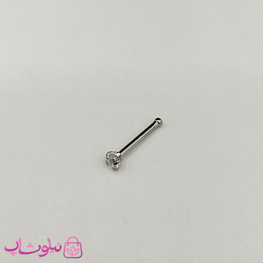 خرید پیرسینگ بینی خطی تک نگین سفید نقره ای رنگ 193 