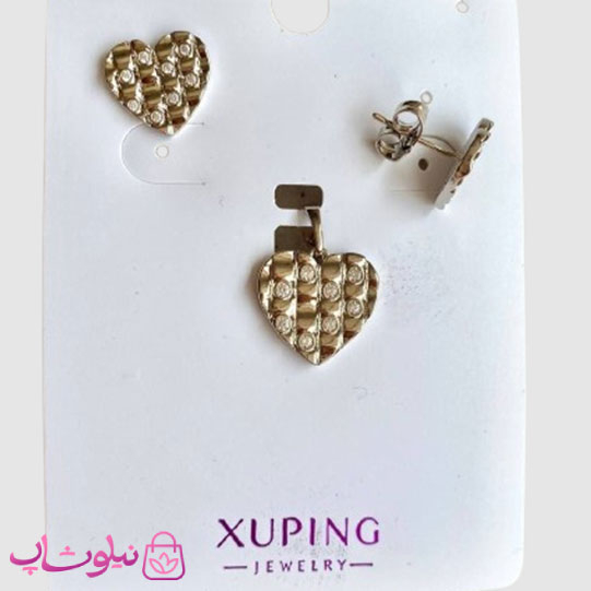 خرید  نیم ست زنانه ژوپینگ طرح قلب نقره ای ظریف نگیندار 