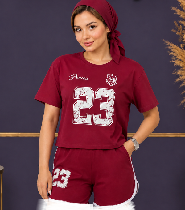 خرید ست کراپ شورتک خانگی زنانه  طرح 23 - مغزی دوز ، پارچه سوپر پنبه بسیار نرم و لطیف 