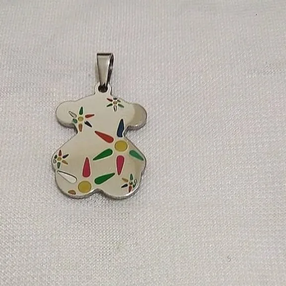 خرید پلاک زنانه استیل طرح خرس فانتزی رنگ ثابت ضدحساسیت سفید کوچک 