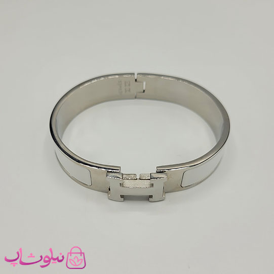 دستبند زنانه هرمس سفید نقره ای استیل قفل اورجینال کد 1250