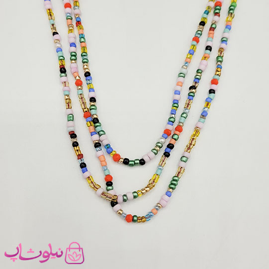 خرید  گردنبند زنانه دستساز برند N&SH با مهره های رنگی 180 سانت 