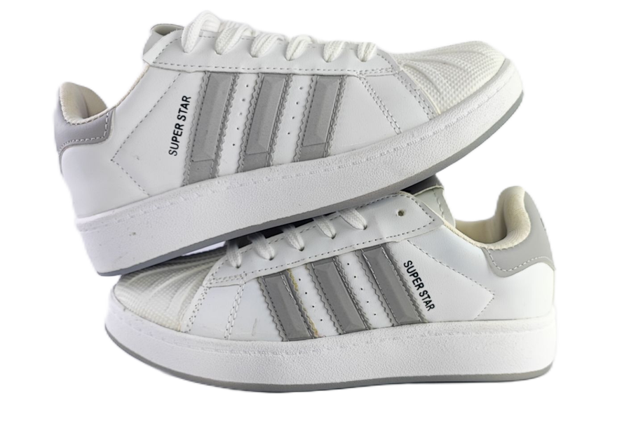 کفش اسپرت زنانه و پسرانه برند آدیداس مدل سوپر استار Adidas سفید طوسی کد 114