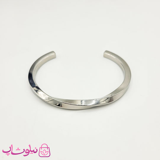 خرید دستبند بنگل مردانه مدل پیچ استیل نقره ای