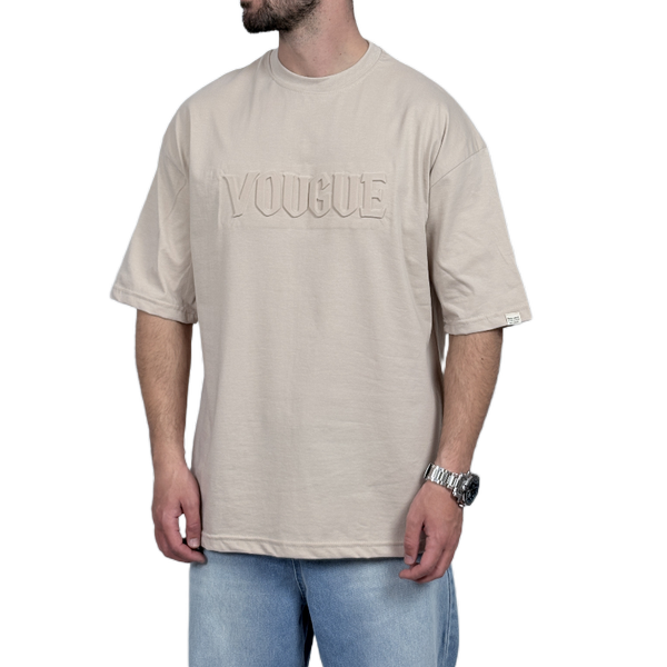 تیشرت آستین کوتاه کرم داغی مدل VOUGUE