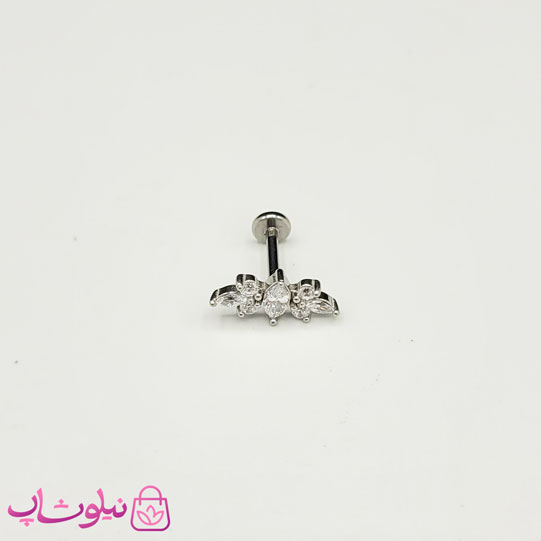 خرید  پیرسینگ گوش مدل نگین های سفید براق نقره ای رنگ 