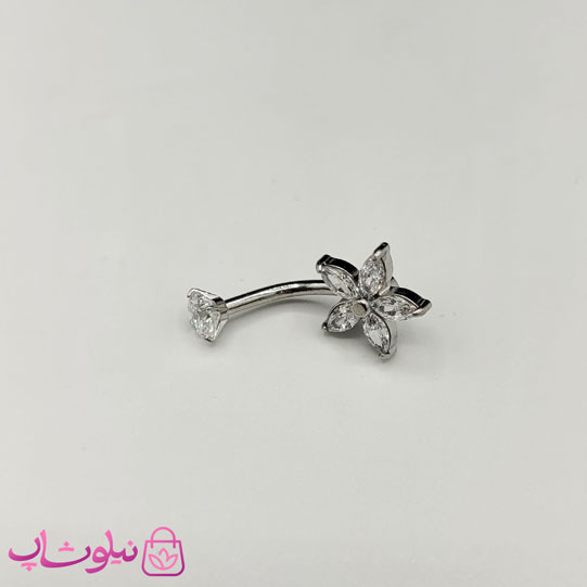 خرید  پیرسینگ ناف مدل گل سفید فول استیل 