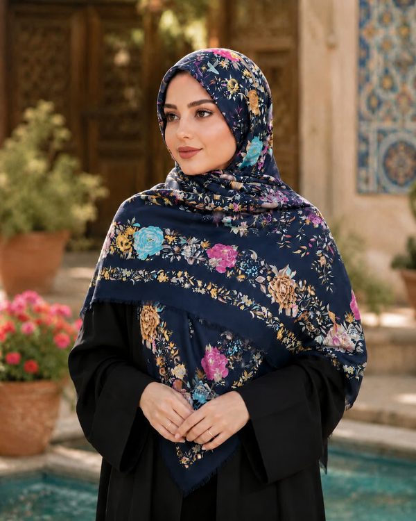 خرید روسری باغ پرستو جنس مودال وارداتی قواره ۱۳۵
