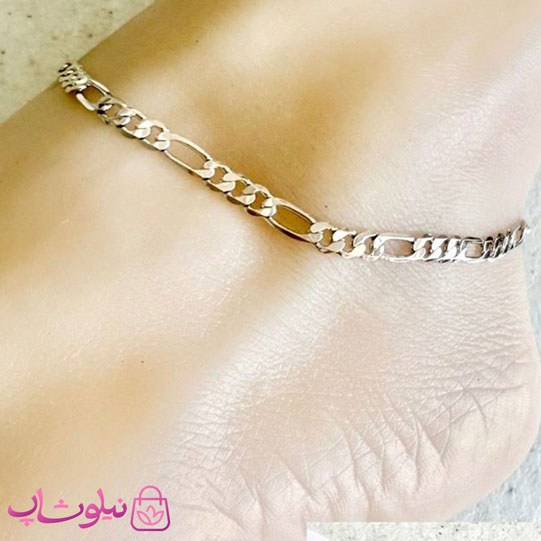 خرید  پابند زنانه ژوپینگ مدل فیگارو نقره ای رنگ 